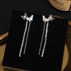 Brincos Longos com Borla de Borboleta de Cristal Degradê e Pedras Inteiras Femininos Design de Nicho Luxo Leve de Alta Qualidade Moda Brincos Versáteis