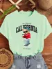 Camiseta de Mujer Rapper Bear Los Angeles con Estampado de Letras Casual de Manga Corta de Algodón para Verano Hip Hop Cuello Redondo Streetwear
