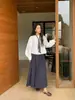 Neihe 2026 Pantalones Falda Básicos Casuales Versátiles de Algodón y Lino de Longitud Media Línea A para Mujer Primavera y Verano Nuevo Estilo 258107