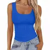 2026 Amazon Camiseta de Tirantes de Canalé Cuadrado sin Mangas Elástica Ajustada Básica para Mujer Top Estilo Chica Popular