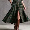 Estación Independiente de Amazon Comercio Electrónico Transfronterizo Ropa de Mujer Vestido Largo Retro Occidental a Cuadros con Cinturón Desmontable Moldeador de Cintura y Bolsillos