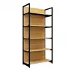 Armário de Exposição com Impressão por Transferência de Madeira, Prateleiras de Supermercado, Rack de Quatro Colunas para Lojas de Conveniência, Rack de Armazenamento de Lanches para Lojas de Conveniência Modelo Novo de Face Única/Dupla