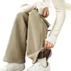 Pantalones de chenilla para mujer, pierna ancha, Otoño-Invierno 2024, gruesos, con caída, de cintura alta, casual, pantalones rectos para petite