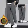 Calça de moletom forrada com fleece masculina, cor sólida, com punhos, calça casual, nova calça esportiva patchwork confortável para primavera/outono