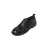 Mocasines de Cuero Vacuno de Primera Capa para Mujer, Zapatos de Cuero de Tacón Medio, Cuero Genuino de Otoño, Puntera Redonda, Cierre de Cremallera Delantera, Zapatos de Tacón Bajo de Corte Profundo Estilo Británico para Mujer