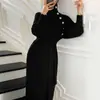Estilo Japonês e Coreano Novo Estilo Francês Elegante Casaco Combinando Suéter Interno Longo Comprimento do Joelho Vestido de Tricô Básico Feminino