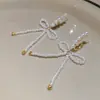 Brincos de Pérola com Zircônia e Laço em Fio de Prata, Brincos Elegantes Vintage, Acessórios de Orelha de Luxo Leve de Nicho