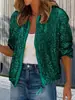Comercio Exterior Transfronterizo Europeo y Americano Otoño 2024 Nuevo Lentejuelas Holgada Tendencia de Moda Casual Cremallera Corta Chaqueta para Mujer