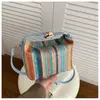 Bolsa Feminina Transversal 2026 com Patchwork Listrado, Novo Modelo Estiloso Primavera-Verão, Padrão Trançado Color-Blocking, Transversal, de Ombro e de Mão, Pequena Bolsa Quadrada