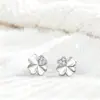 Pendientes de Concha de Plata Esterlina S999 Pendientes de Trébol de Cuatro Hojas con Diamante Pendientes de Invierno para Mujer Diseño de Nicho Pendientes de Gama Alta Pendientes de Moda
