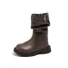 Botas Plisadas para Niños 2026 Otoño e Invierno Nuevas Botines Cortos de Estilo Coreano para Niñas con Forro de Felpa Botas de Montar Adelgazantes Retro