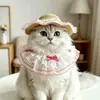 Sombrero de Paja con Encaje para Gato Mascota Perro Collar con Lazo en Forma de Corazón para Perros Pequeños y Medianos Teddy Sombrero de Sol para Playa Decoración