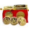 Moneda Conmemorativa Sólida de la Oveja del Zodíaco 2027, Tres Ovejas Traen Prosperidad Moneda Sólida Gruesa, Medalla Conmemorativa, Moneda de Oro de la Oveja Dorada Trayendo Fortuna, Bolsa de Tela Roja