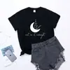 Roupas casuais femininas europeias e americanas Nova Camiseta Moon Meet Me at Midnight manga curta estampada Gola redonda