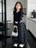 Conjunto de Sudadera y Pantalones para Niña Ropa de Otoño 2026 Nuevo Estilo Ropa de Otoño Estilo Coreano para Niña Conjunto de Dos Piezas Pantalones a Cuadros para Niña