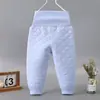 Pantalones térmicos acolchados de tres capas para bebé, doble propósito, cintura alta, protección para la barriga, pantalones de algodón engrosados para recién nacido