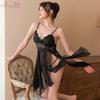 Lingerie sexy Yiyue Europeia e Americana sexy malha transparente tule alça camisola tamanho plus size fenda renda pijama 8156