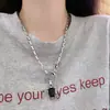 Colar Pingente Quadrado Pedra Negra Estilo Gótico Escuro para Mulheres Y2K Hot Girl Corrente de Clavícula Vintage Retrô Formato de Cobra Tendência