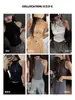 Camisole preta estilosa ombro a ombro para mulheres, slim fit de verão, gola média, top sem mangas para usar em camadas ou como peça externa