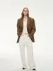 Blazer de mujer color café, holgado, para primavera y otoño, con pespuntes hechos a mano en los hombros, diseño único