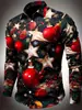 Camisa de Natal série desenho animado estampa 3D de manga longa de abotoamento simples para festas e looks de estilo personalizado