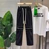 Pantalones vaqueros rectos de verano para hombre, estilo americano, estilo antiguo, con rodillas rotas, pantalones finos recortados, pantalones de mendigo de edición estrecha