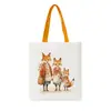 Estampado Animal Acuarela Mujeres Hombres Zorro de Dibujos Animados Informal Gran Capacidad Bolsa de Compras para Adolescentes Bolso Tote de Lona