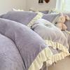 Cama de Veludo de Leite Esculpido Estilo Princesa Quatro Peças Inverno Espessado Veludo Coral Renda Capa de Edredom Lençóis e Lençóis de Elástico