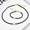 Cadena de Clavícula Perla Cristal Negra, Diseño Minimalista de Lujo Ligero de Alta Gama, Conjunto de Collar y Pulsera Blanco y Negro de Forma Geométrica