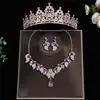 Conjunto de tres piezas de tiara de corona, accesorio para el cabello, collar, pendientes, diadema de corona de novia princesa, accesorios para vestido de novia