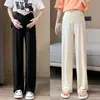 Calça de Verão com Proteção Solar de Seda Gelada de Perna Larga Calça Maternidade Plus Size Cintura Baixa Reta Casual Não Apertada na Barriga Calça Longa Maternidade