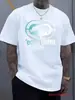Camiseta de Algodón con Estampado Gráfico, Talla Europea Transfronteriza, Casual de Verano con Cuello Redondo y Mangas Cortas, Negra, Corte Amplio
