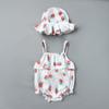 2026 Verano Nuevo Estilo Mameluco para Bebé Niña con Tirantes de Fresa 0-3 Meses Infantil con Gorro Mono de Algodón Una Pieza Dropshipping