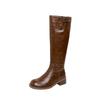 Versión de Piel de Vaca Chica Ginza ~ Botas de Media Caña con Cremallera Lateral de Piel de Caballo Lavada para Mujer, Botas de Montura para Otoño e Invierno