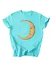 Amazon eBay sitio independiente moda personalizada versátil mujer cara nueva luna estrella manga corta camiseta capa base