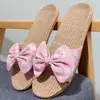 Nuevas Pantuflas de Lino para Mujer Verano Nuevo Hogar Pareja Interior Suela Suave Antideslizantes Tela Floral Pantuflas para Hombre Verano