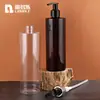 Lugar de fábrica Marrón 350ml400ml500ml botella de hombro plano con dispensador Botella para loción Botella de champú botella para gel de ducha