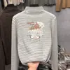Camiseta de Manga Larga para Niña Otoño/Invierno 2026 Estilo Nuevo para Niños Medianos y Mayores Elegante Top a Rayas Moda Cálida Camiseta Base de Polar
