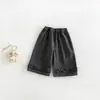 Conjunto de Duas Peças Top com Renda Patchwork Xadrez Estilo Coreano para Meninas, Conjunto Casual de Outono com Calça de Perna Larga Franzida