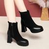Moda botas femininas grossas com cabeça quadrada botas curtas femininas primavera e outono botas simples botas finas de couro macio com botas Martin mulheres uma geração de cabelo