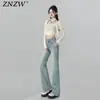 Jeans Azul Claro Acampanados Verano 2025 Pantalones de Nueve Puntos Cintura Alta Petite Pantalones Acampanados No Ceñidos a la Pierna para Mujer