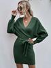Nuevo Suéter Suelto de Longitud Media de Comercio Exterior Otoño e Invierno Amazon Aliexpress Vestido de Punto con Manga Murciélago en V