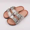 2024 Europa e Estados Unidos transfronteiriça nova fivela dupla estilo nacional superfície com strass chinelos de cortiça comércio exterior tamanho grande sapatos femininos chinelos de praia femininos