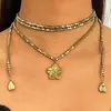 Collar Ins Retro Cuadrado Roto Plata Bohemio Girasol Ccb Acero Inoxidable Colgante Estilo Largo para Mujeres