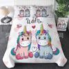Juego de Ropa de Cama con Estampado de Unicornio Arcoíris de Dibujos Animados de Dos, Tres o Cuatro Piezas, Funda Nórdica, Tejido Cepillado de Moda
