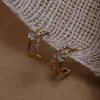 Pendientes de ojo de gato azul de doble capa para mujer, aretes de trémolo con estilo frío de lujo ligero a la moda, accesorios para orejas vintage franceses
