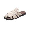 Chinelos Planos Estilo Romano Verão Novo Vintage Tecido Strap Toe Toe Sandálias Vazias Nicho Sola Macia Meio Chinelos