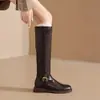 40-43 Tamanho Grande Comércio Exterior Botas de Montaria de Cano Alto Pretas Femininas Novas Retro Fivela Bico Redondo Salto Baixo Robusto Botas Longas
