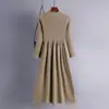 Vestido de punto largo de punto con cuello medio alto, amplio y de gran tamaño para Otoño e Invierno, cintura ajustada, adelgazante, manga larga, simple, elegante, falda base tipo suéter para mujer