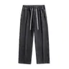 Jeans para hombre de color claro con cintura elástica, marca casual de moda, adecuados para todas las estaciones, pantalones largos rectos holgados para hombre con cordón